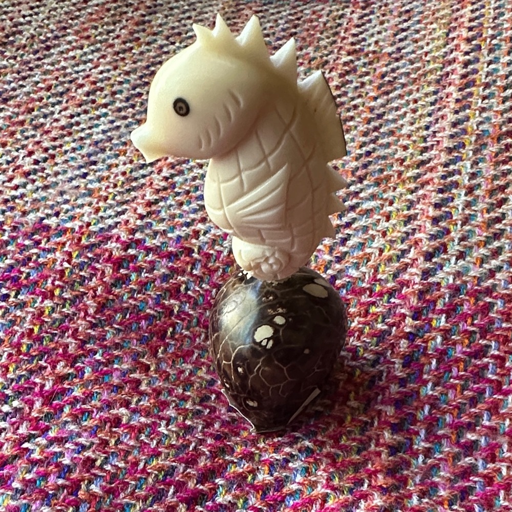 Collectible Seahorse Home Sculpture on Dark Brown Base - Decorative Accent